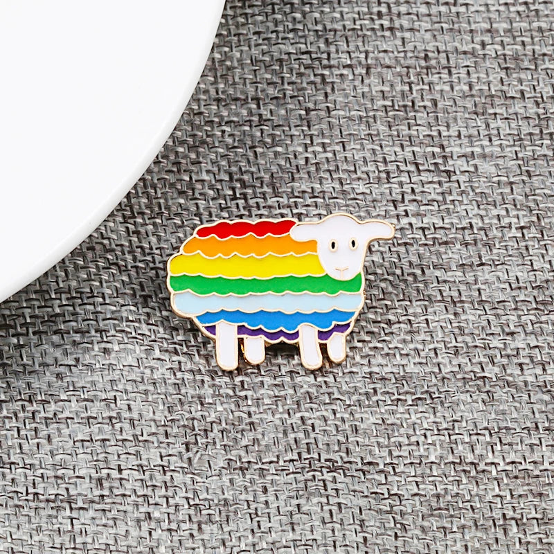 Rainbow Heart Cloud Brooch Pins Cartoon Colours Sheep Mouse Enamel Pin Coat Hat Letter Metal Badge LGBT Jewelry Lesbian Gay Gift