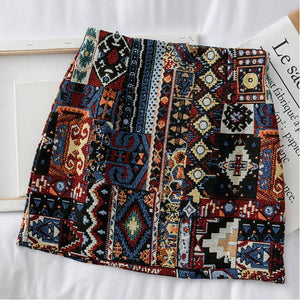 HELIAR Women Boho Skirt Embroidery A-Line Mini Skirts Chic Geometric Parttern Woolen Vintage Bohemian Skirts Women 2021 Autumn