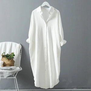 Woman Long Shirt Dress Cotton Korean Fashion White Dresses Spring Oversized Long Sleeve Loose Dresses Ladies Tops