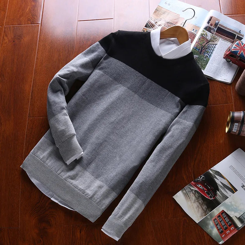 Top Grade 100% Cotton Designer New Fashion Brand Pullover Striped Knitted Sweater Men Korean Casual Plain Jumper Clothes Men