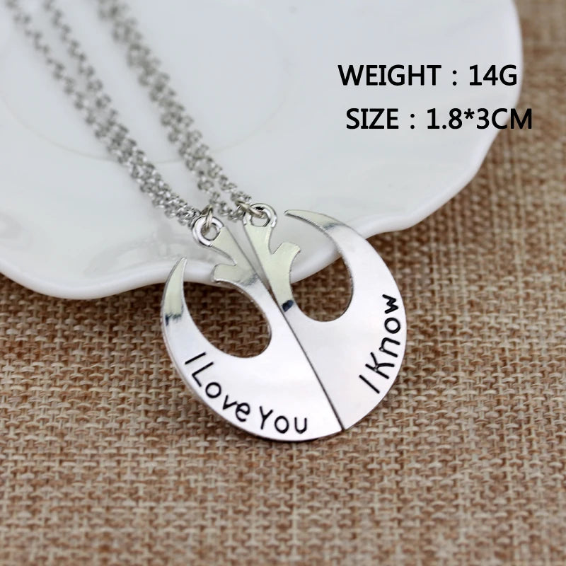 Star Wars Rebel Alliance Pendant Necklace I Love You I Know Lover's Couple Necklace Fashion Movie Jewelry