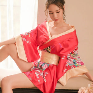 Womens Lingerie Nightgown Satin Kimono Bow Knot Bathrobe Nightgown Set Bath Robes