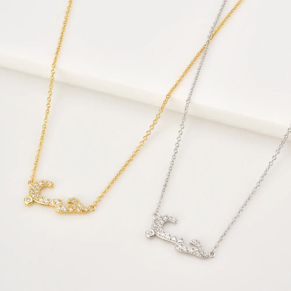 ANDYWEN 925 Sterling Silver Gold Arabic Love Pendant Zircon CZ Charm Long Chain Necklace Women Luxury Jewelry Gift Fine Crystal