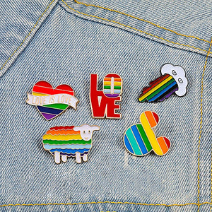 Rainbow Heart Cloud Brooch Pins Cartoon Colours Sheep Mouse Enamel Pin Coat Hat Letter Metal Badge LGBT Jewelry Lesbian Gay Gift