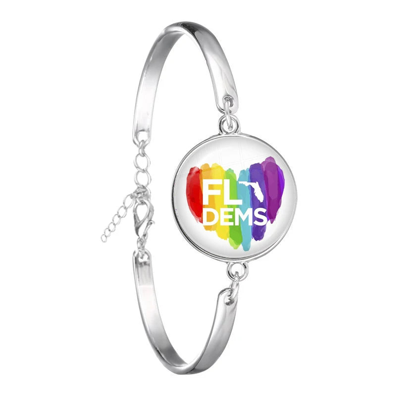 Gay Pride Rainbow Chain Bracelet Lesbian LGBT 18mm Glass Dome Cabochon Silver-Plated Bangle Jewelry For Women Men Lovers Gift