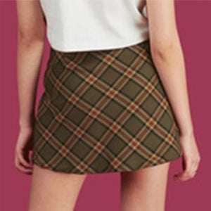 ALLNeon Vintage Plaid A-line Mini Skirts One Button High Waist Short Skirts for Women Chic E-girl Style Bottoms Streetwear 2021