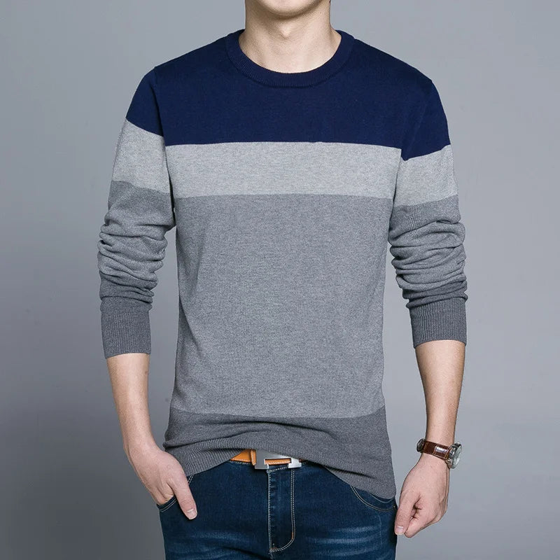 Top Grade 100% Cotton Designer New Fashion Brand Pullover Striped Knitted Sweater Men Korean Casual Plain Jumper Clothes Men