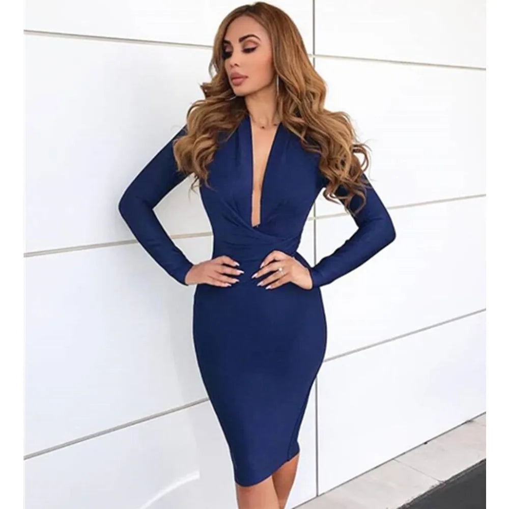 Sexy V Neck Bodycon Bandage Dress