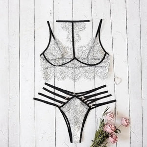 Women Sexy Lace Embroidery Lingerie Set Halter Bra Hollow Thong Set Lingerie Sleepwear Bra Briefs Underwear Set