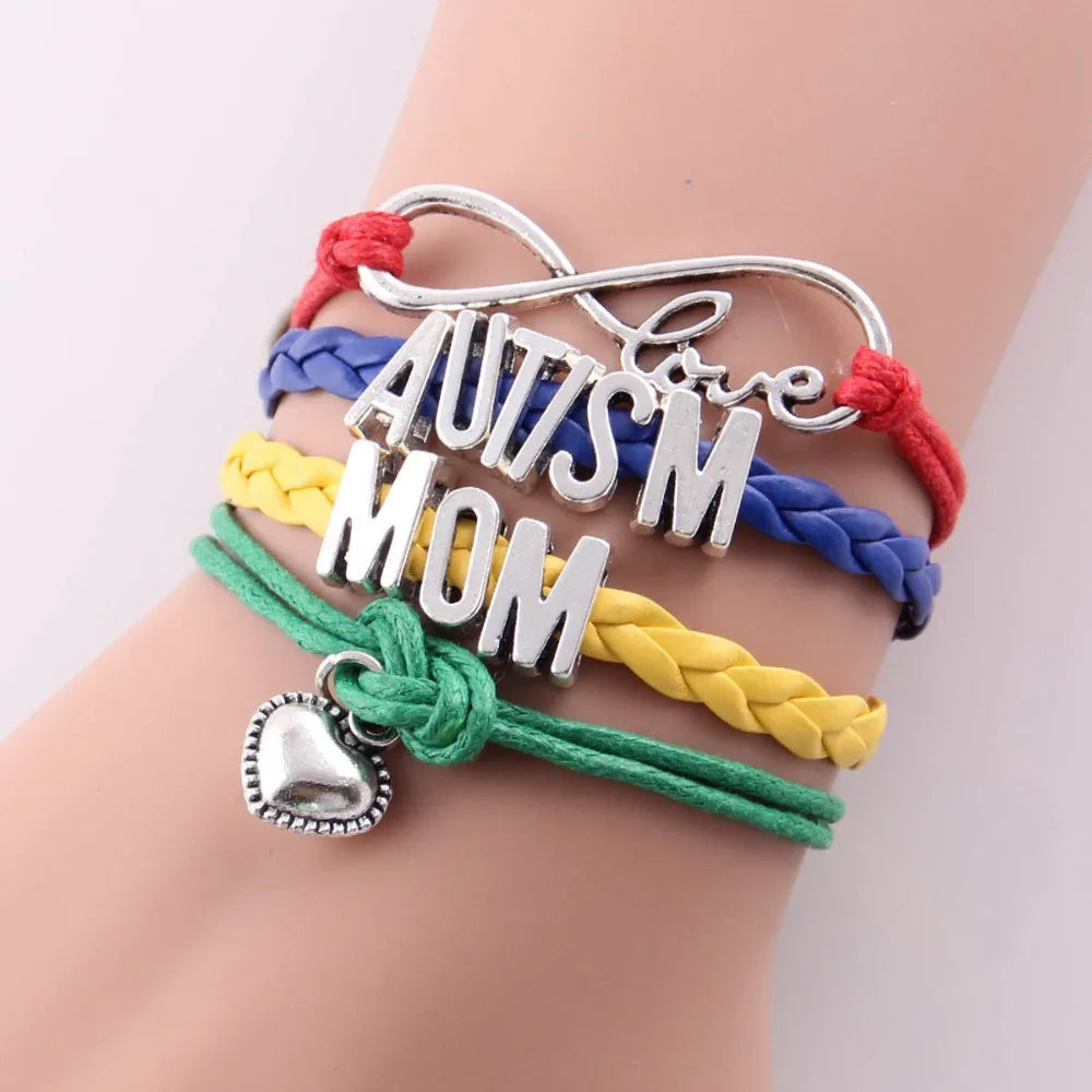 Infinity Love AUTISM MOM MUM SISTER DAD NANA GRANDMA AUNT Awareness Bracelet Heart Charm Leather Bracelets & Bangles