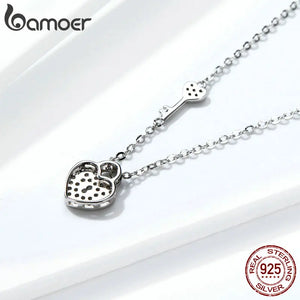 Bamoer New Arrival Luxury 925 Sterling Silver Love Heart Lock & Key Pendant Necklace for Women Wedding Fine Jewelry SCN315