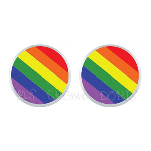 Just Love Rainbow Hypoallergenic Ear Nail For Women Men Gay Lesbian Pride With Rainbow Love Wins LGBT Glass Dome Stud Earrings