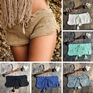 New Women Boho Knit Crochet Shorts Beach Sexy Floral Hollow Out Shorts Ladies Summer Holiday Solid Slim Mini Short Bottoms