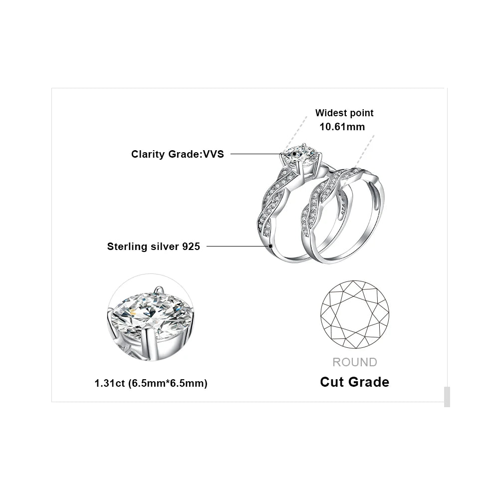 JewelryPalace 1.5ct Infinity Wedding Band Engagement Ring Set Cubic Zirconia Sumulated Diamond Love Knot Promise Ring for Women