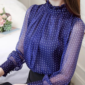 Lace Chiffon Blouse with Lantern Sleeves