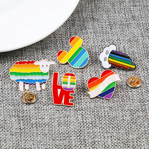 Rainbow Heart Cloud Brooch Pins Cartoon Colours Sheep Mouse Enamel Pin Coat Hat Letter Metal Badge LGBT Jewelry Lesbian Gay Gift