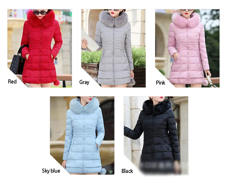 Parkas Women Down Jacket Plus Size Womens Parkas Thicken Outerwear hooded Winter Coat Female Jacket Cotton Faux Fur G112905