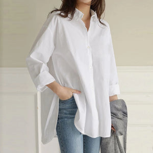 Casual Loose Long Shirt Women Solid Colour Oversize V-Neck Long Sleeve Button Top Shirt Blouse ropa mujer блузка женская 2023