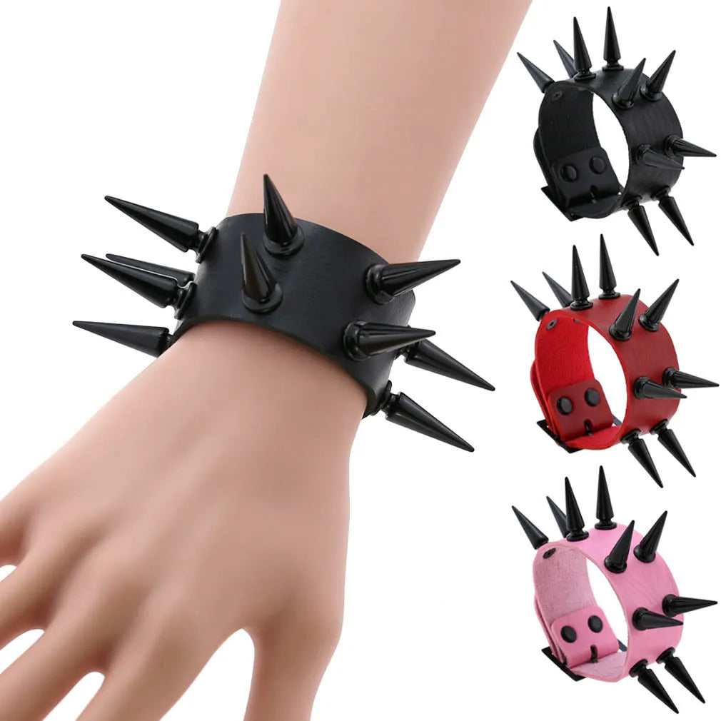 Emo Spike Bracelets For Women Men Goth Punk Vegan PU Leather Couple Bracelets Cuff Bangles Studded Halloween Wristband Jewelry