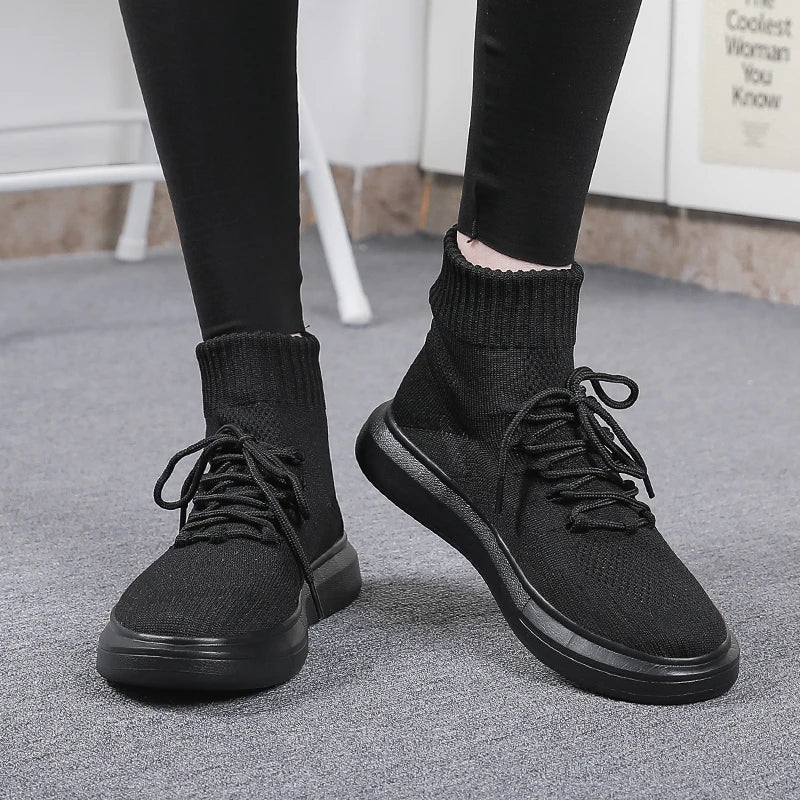 2021 Autumn Winter New Couple Socks Shoes Women Thick-soled Casual Large Size Net Red Knitted Short Boots Women Breathable Shoes
