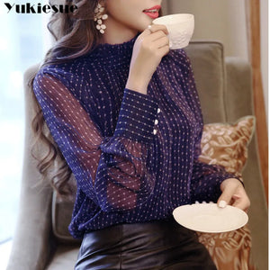 Lace Chiffon Blouse with Lantern Sleeves