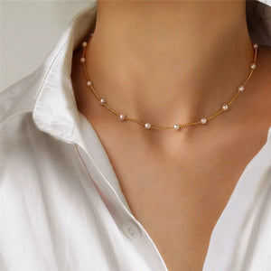 New Beads Women&#39;s Neck Chain Kpop Pearl Choker Necklace Gold Color Goth Chocker Jewelry On The Neck Pendant 2021 Collar For Girl