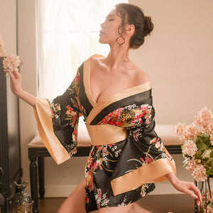 Womens Lingerie Nightgown Satin Kimono Bow Knot Bathrobe Nightgown Set Bath Robes