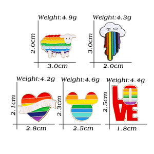 Rainbow Heart Cloud Brooch Pins Cartoon Colours Sheep Mouse Enamel Pin Coat Hat Letter Metal Badge LGBT Jewelry Lesbian Gay Gift