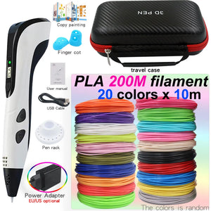 3D Pen for Children 3D Printing Pen with LED Screen 200M PLA and Power Adapter and Storage Box Christmas Birthday Gift for Kids