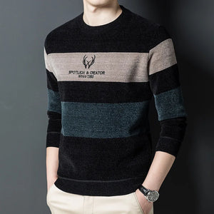 Chenille Jacquard Round Neck Knitwear Casual Fleece Pullover