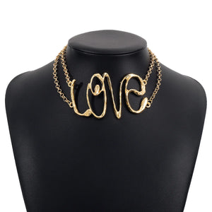 ZA Exaggerated Big LOVE Letter Choker Necklace for Women Retro Punk Gold Color Short Clavicle Chain Jewelry Accessories