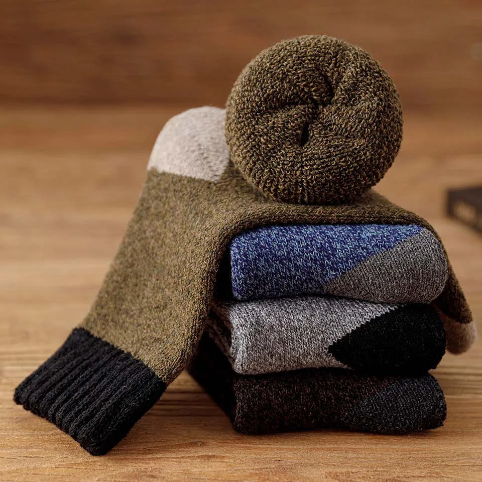 Winter Men's Thick Warm Wool Socks Harajuku Retro Merino Cashmere Socks High Quality Plus Size Casual  Long Socks For Men 3 Pair