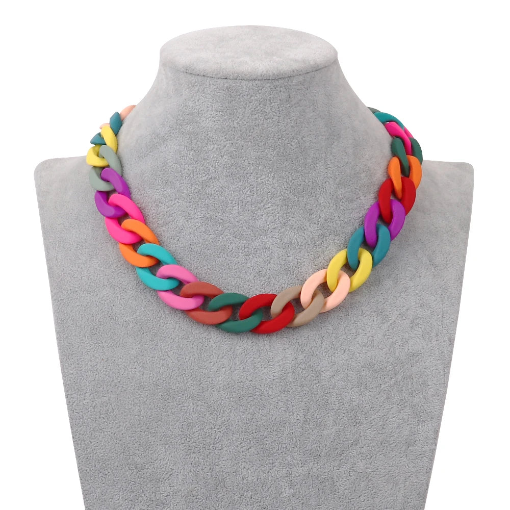 FishSheep Trendy Colorful Acrylic Chain Choker Necklaces For Women Statement Matte Resin Wide Chain Collar Neck Jewelry 2022 New