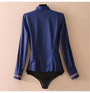 Elegant Chiffon Bodysuits Slim Suit Women Office Lady Work Body Shirts  Long Sleeve Spliced Cuffs Blouses Women's Formal Tops