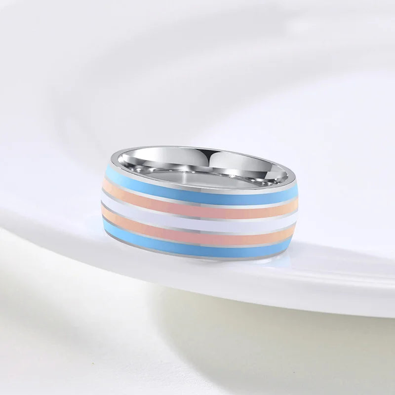 Stainless Steel Rainbow Ring LGBT Colorful Rings For Women Men Couple Wedding Engagement Lesbian Gay Jewelry Gift