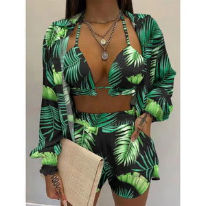 2022 New Red Print High Waist Bikini Sets Swimsuit Women Sexy Lace Up Three Pieces Swimwear Beachwear For Bathing Suit