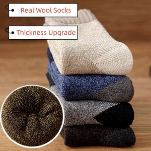 Winter Men's Thick Warm Wool Socks Harajuku Retro Merino Cashmere Socks High Quality Plus Size Casual  Long Socks For Men 3 Pair