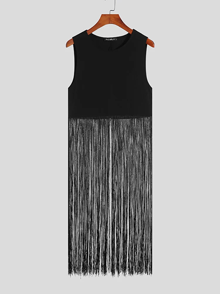 INCERUN Solid Color Tassel O-neck Sleeveless Tank Top
