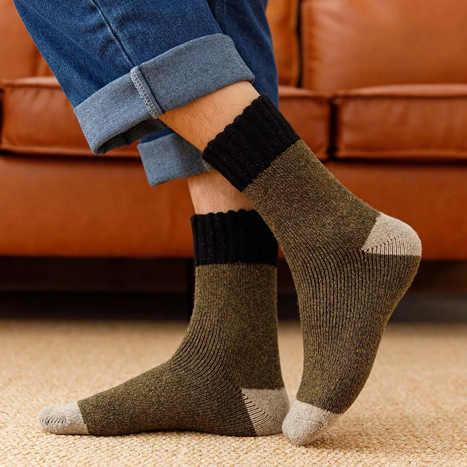 Winter Men's Thick Warm Wool Socks Harajuku Retro Merino Cashmere Socks High Quality Plus Size Casual  Long Socks For Men 3 Pair