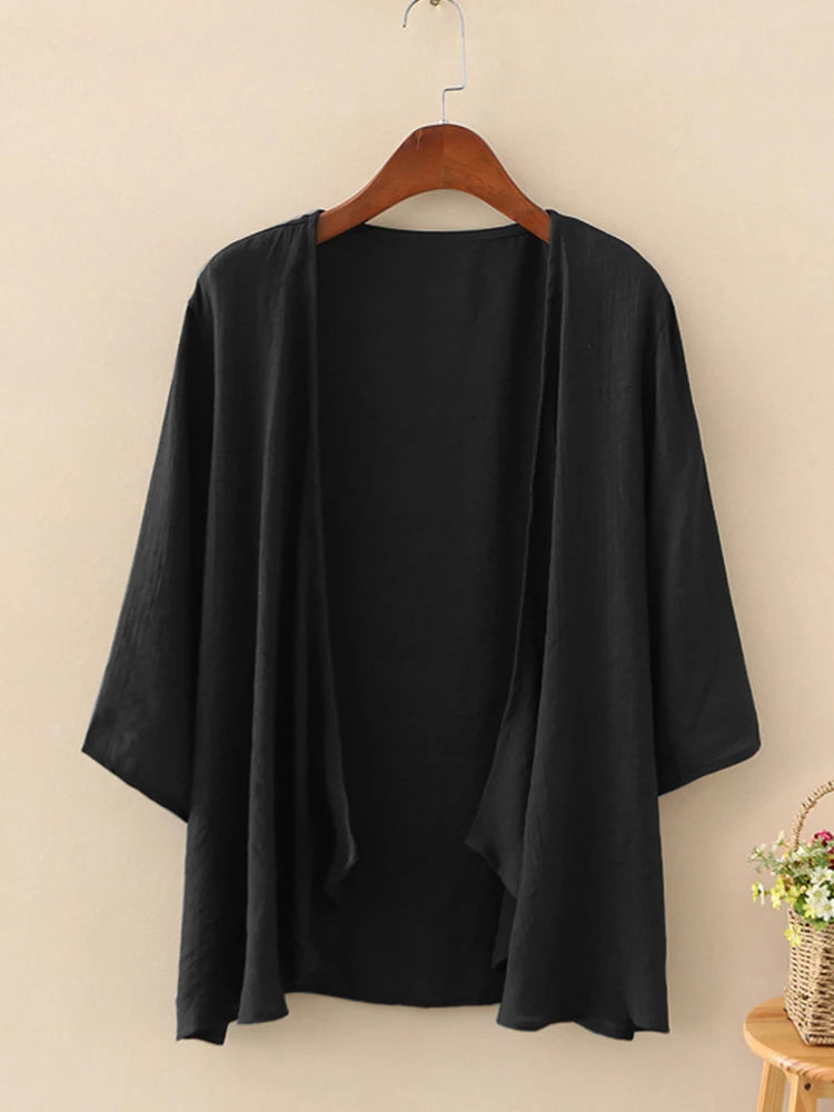 Fashion Solid Cardigans Womens Summer Blouse 2023 ZANZEA Casual Long Sleeve Blusas Female Thin Tunic Tops Kimono Cape Plus Size