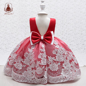 Yoliyolei V back Removeable Bow Costume Kids Girls Embroidery Flower Children Birthday Tulle Gown Party Dresses For Girl
