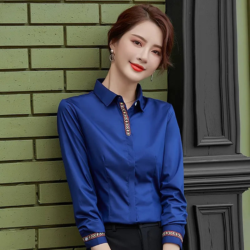 Elegant Chiffon Bodysuits Slim Suit Women Office Lady Work Body Shirts  Long Sleeve Spliced Cuffs Blouses Women's Formal Tops