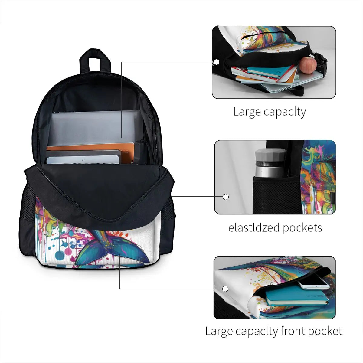 Dolphin Backpack Girl Grafitti Psychadelic Lightweight Backpacks Polyester Kawaii School Bags Workout Design Rucksack