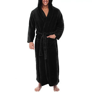 Plus Size Men Bathrobe Hooded Long Sleeve Skin-touching Warm Men Flannel Hooded Bath Robe Fleece Nightgown  for Daily Life