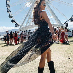 Festival Rave Outfit Mesh Dress Beach Boho Clothing Women Summer Cover Up Robe Long Femme Vestido Mujer Maxi Sexy Party Dresses