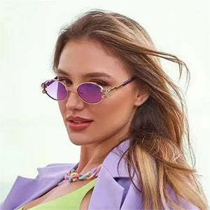 Cyberpunk Y2K Sunglasses Futuristic Lightning Decorative Sun Glasses Retro Oval Frame Hip Hop Glasses Outdoor Cycling Shades