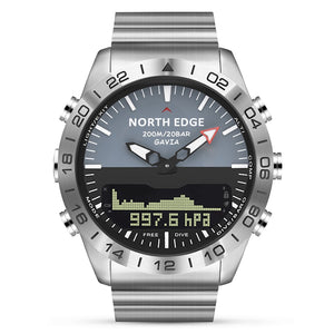 Men Dive Sports Digital watch Mens Watches Military Army Luxury Full Steel Business Waterproof 200m Altimeter Compass NORTH EDGE