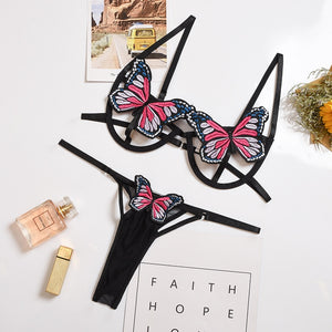 Cryptographic Black Butterfly Lingerie Set