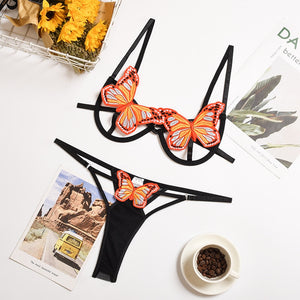 Cryptographic Black Butterfly Lingerie Set